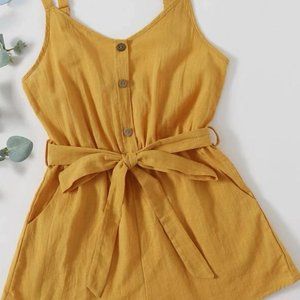 Shein Button Front Belted Cami Romper   Color: Mustard    Size: XL/12 US